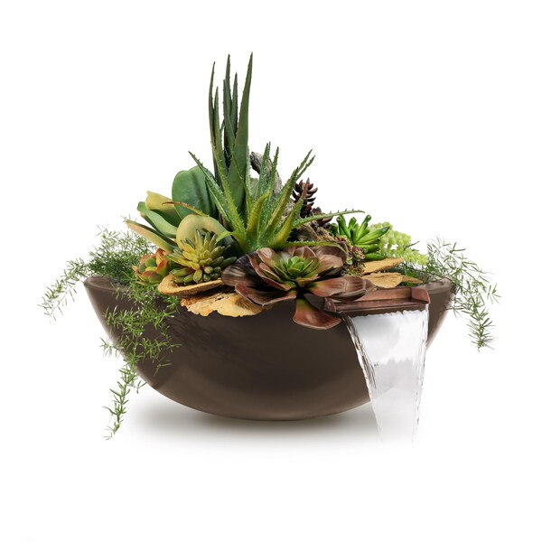 The Outdoor Plus 33 Round Sedona Planter & Water Bowl - GFRC Concrete - Chocolate - OPT-33RPW-CHC - main